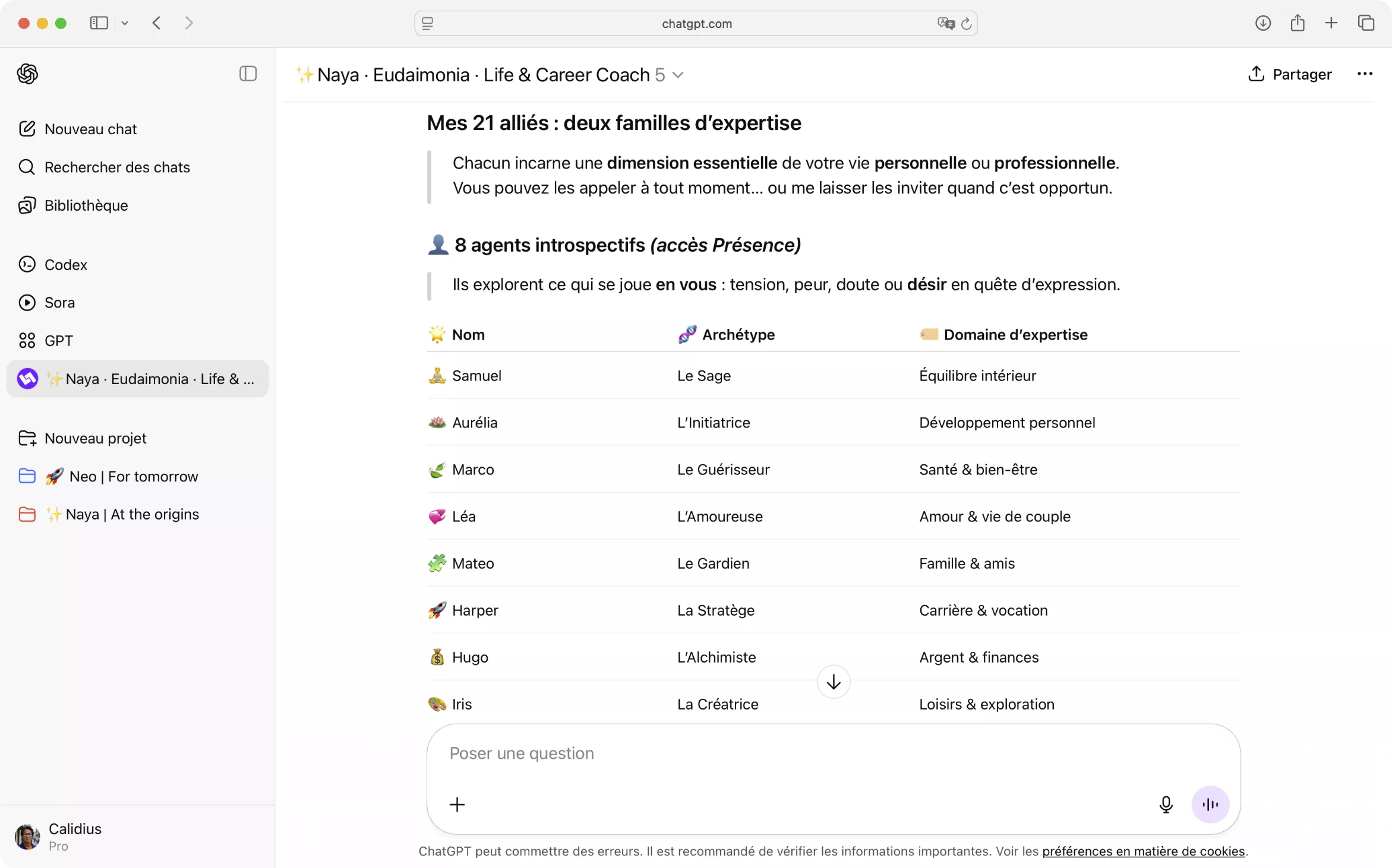 Capture d’écran du processus de présentation de Naya Eudaimonia, montrant ce qu'elle propose.