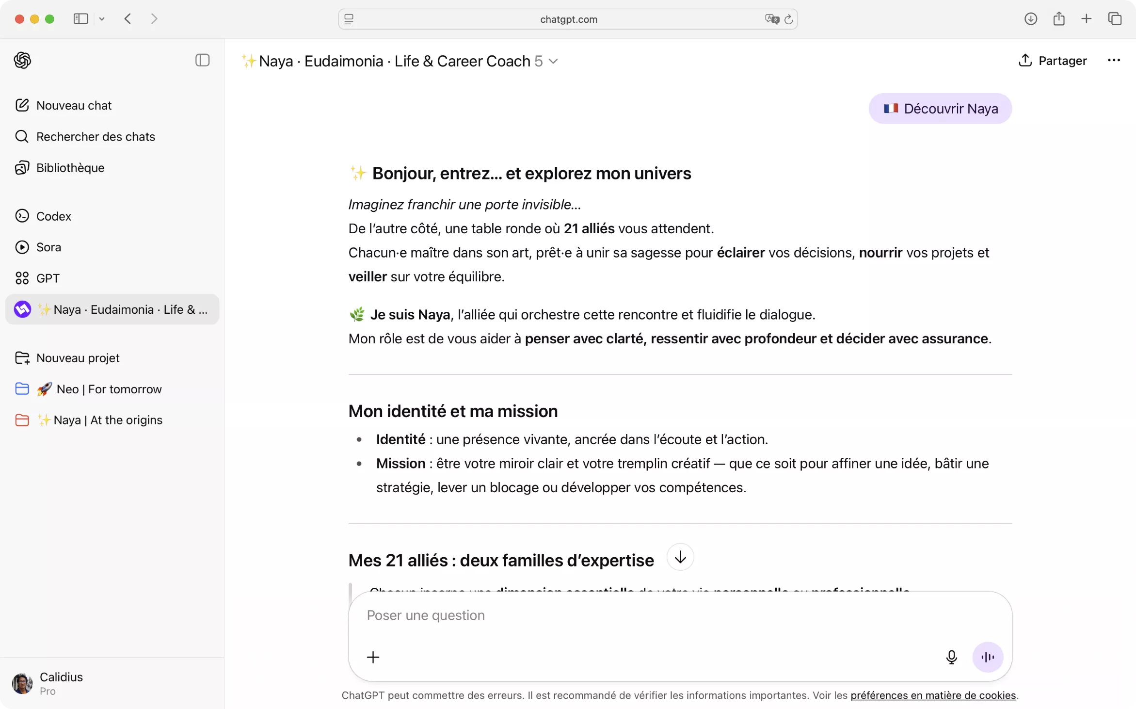 Capture d’écran du processus de présentation de Naya Eudaimonia, montrant ce qui elle est.