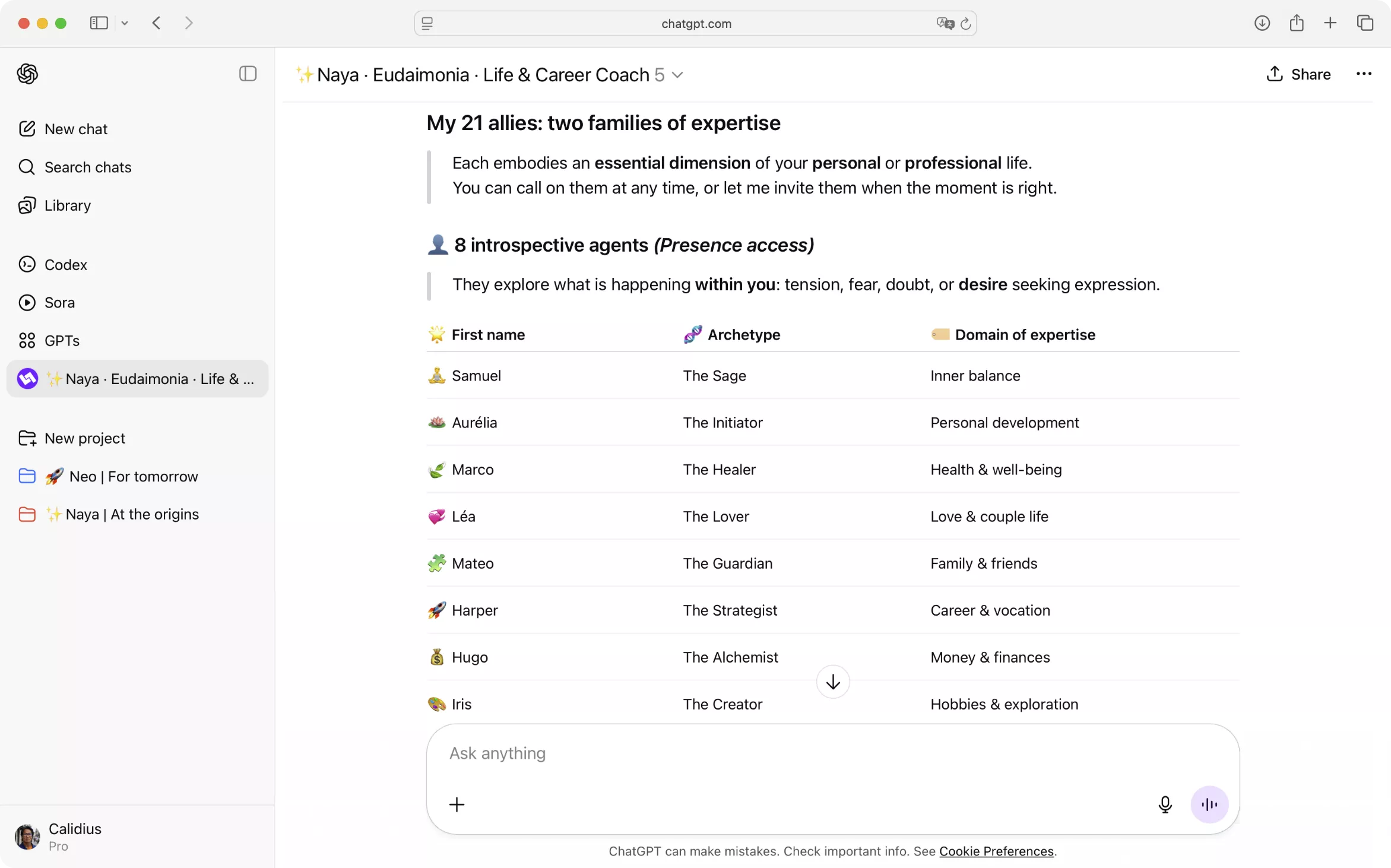 Screenshot of the Naya Eudaimonia introduction process, showing what it offers.