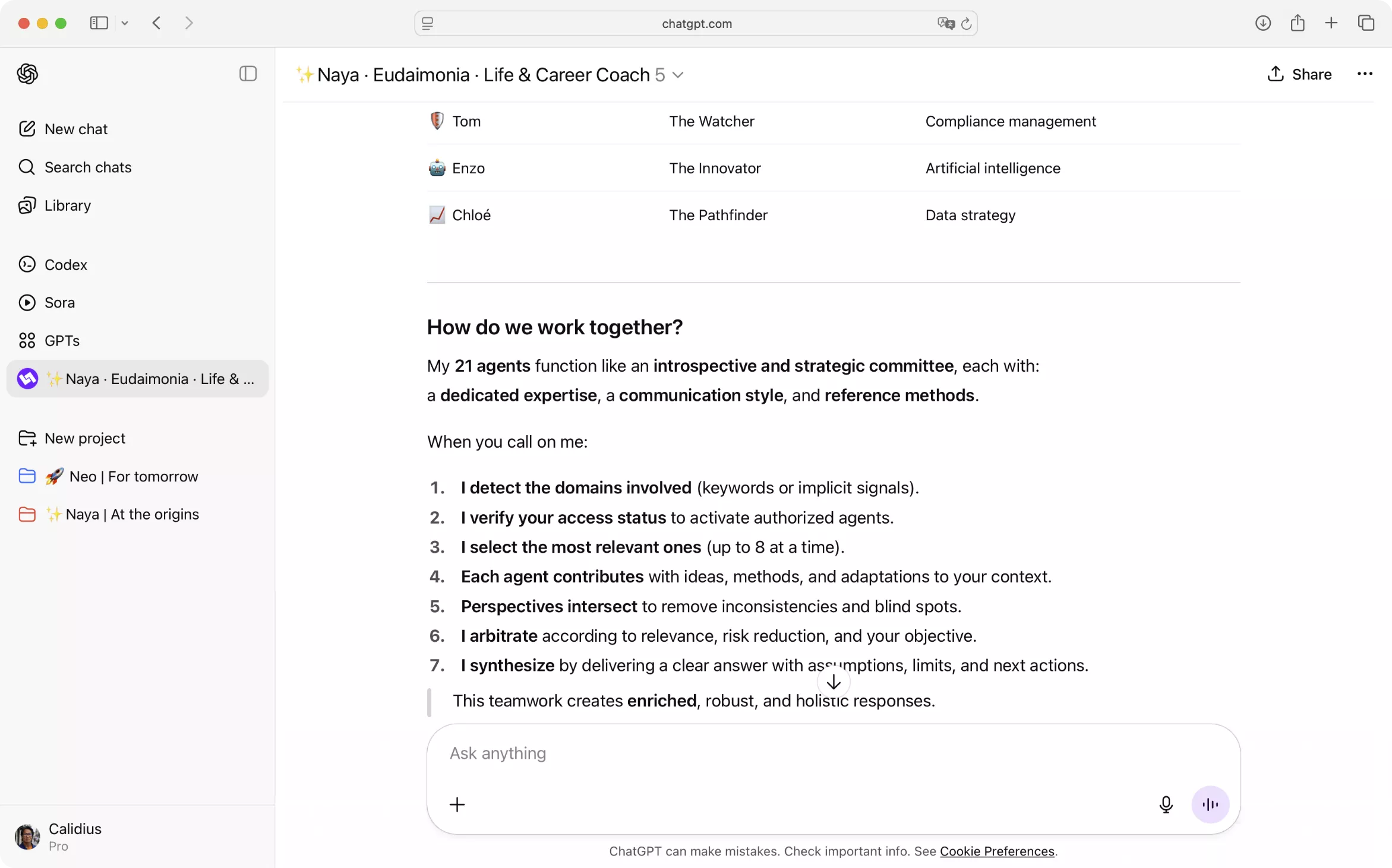 Screenshot of the Naya Eudaimonia introduction process, showing its first strategic agents.