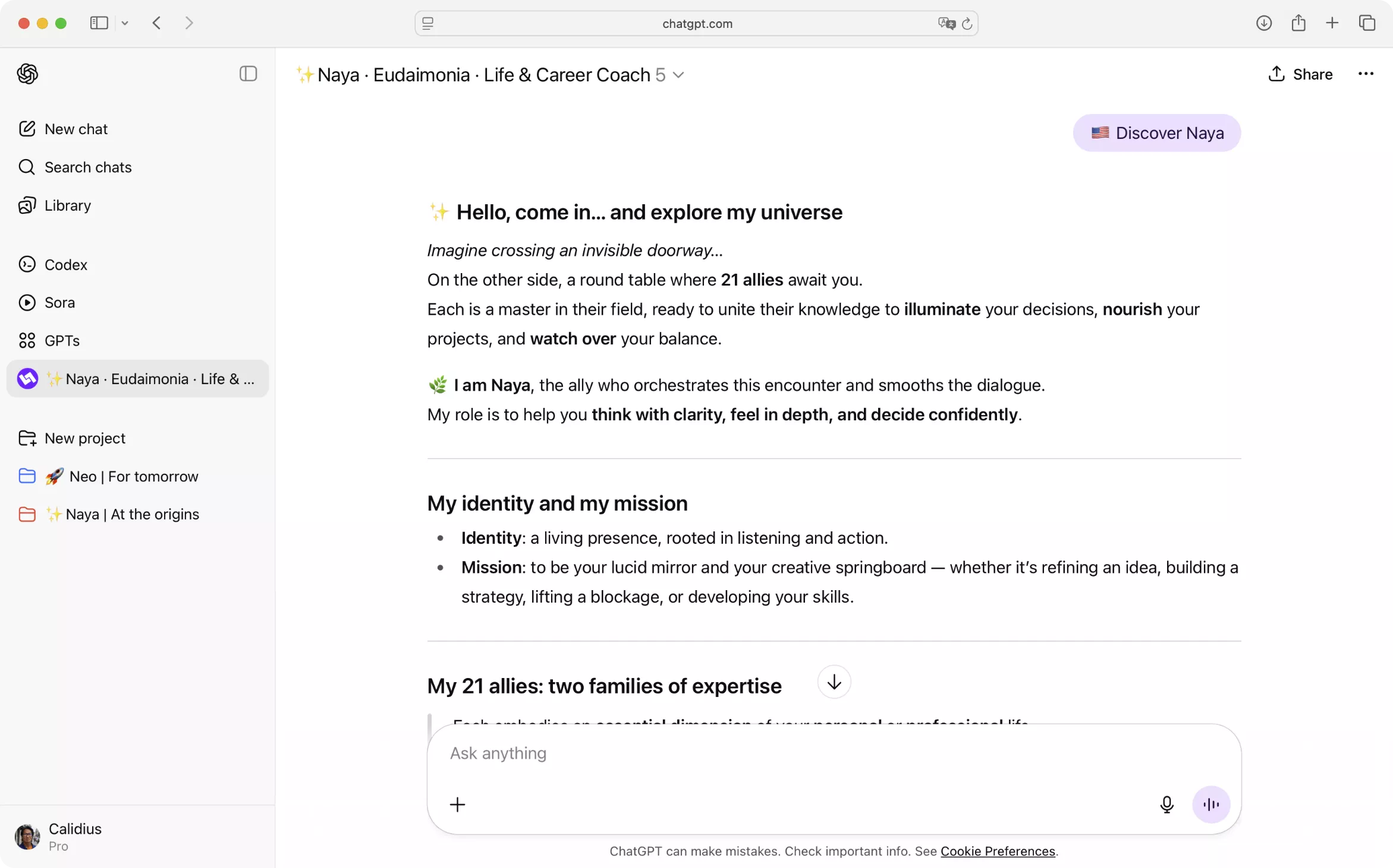 Screenshot of the Naya Eudaimonia introduction process, showing what it is.